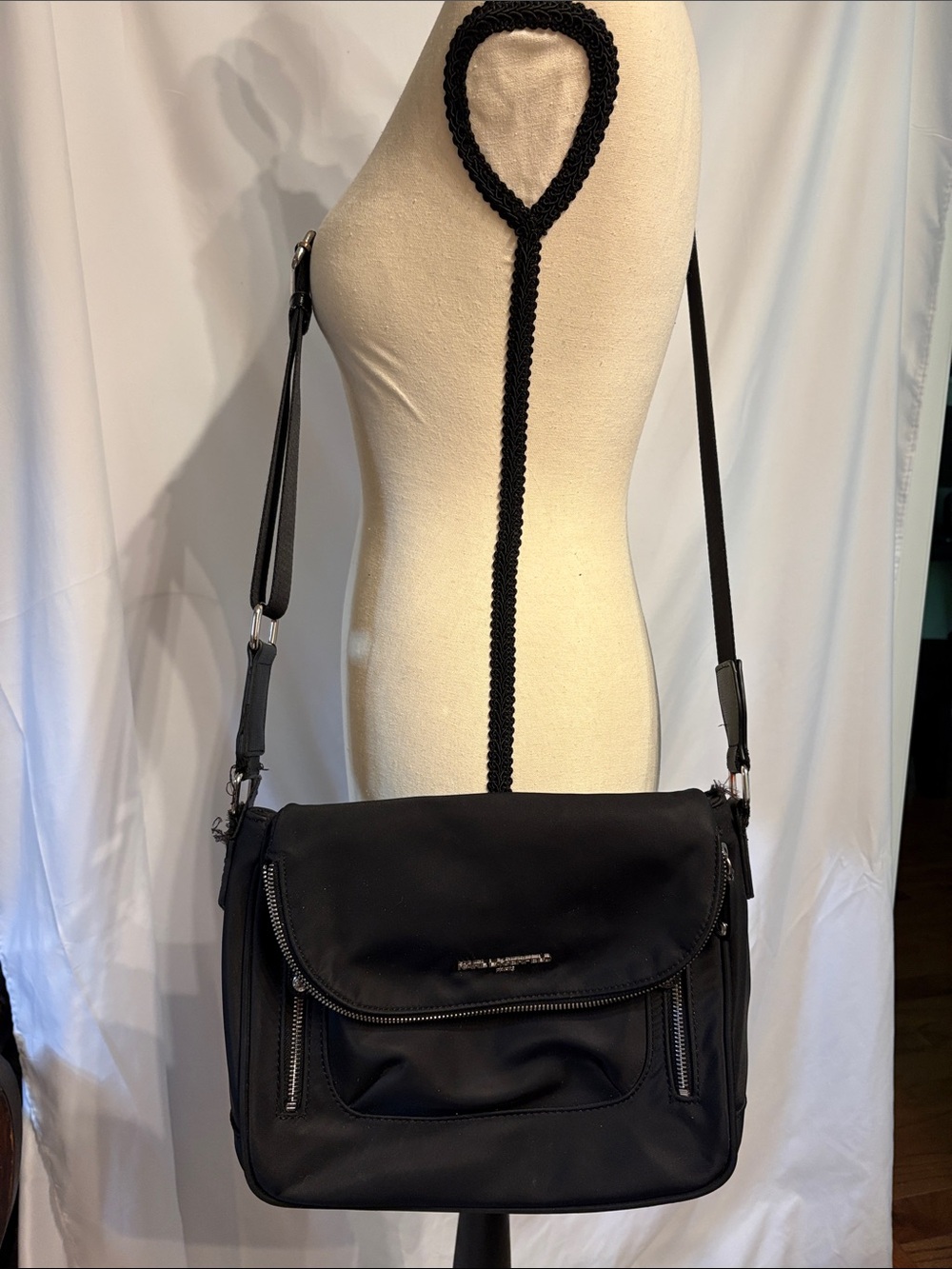 Karl Lagerfeld Paris Cara Black Nylon Shoulder Crossbody Bag